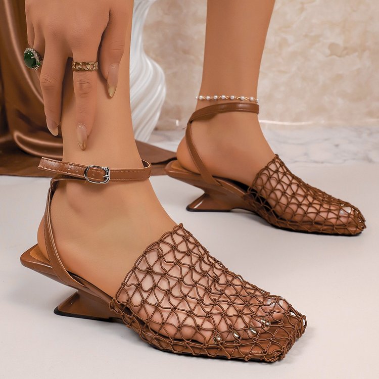 Mesh Block Heel Sandals