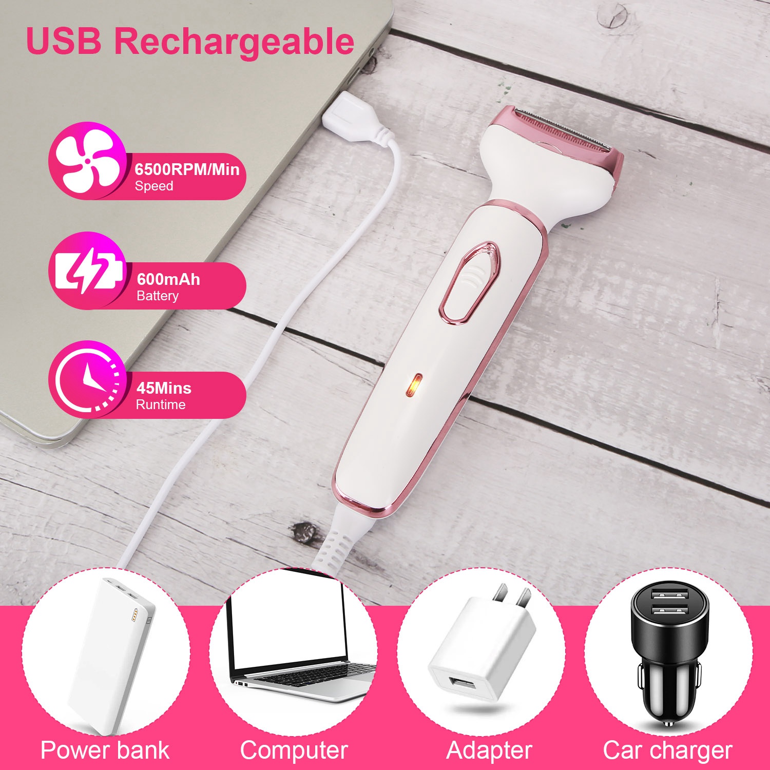 1Pc 4 In 1 Electric Razor For Women Summer Bikini Shaver Painless Grooming Kit Rechargeable Eyebrow Nose Hair Pubic Hair Bikini Trimmer Face Shaver — foto 9
