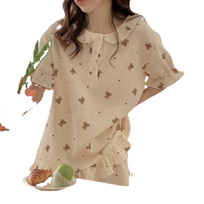 Cotton Cartoon Bear Homewear Short Sleeve