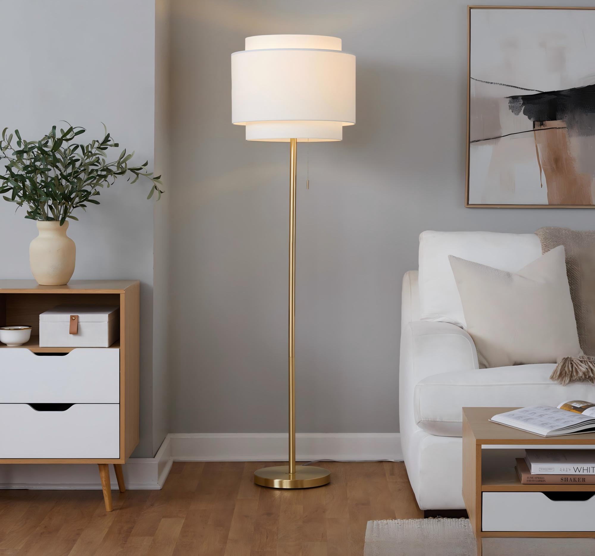 Tier 64inch Contemporary Metal Floor Lamp In Gold Metal With Off-White Linen Shade thumbnail 6