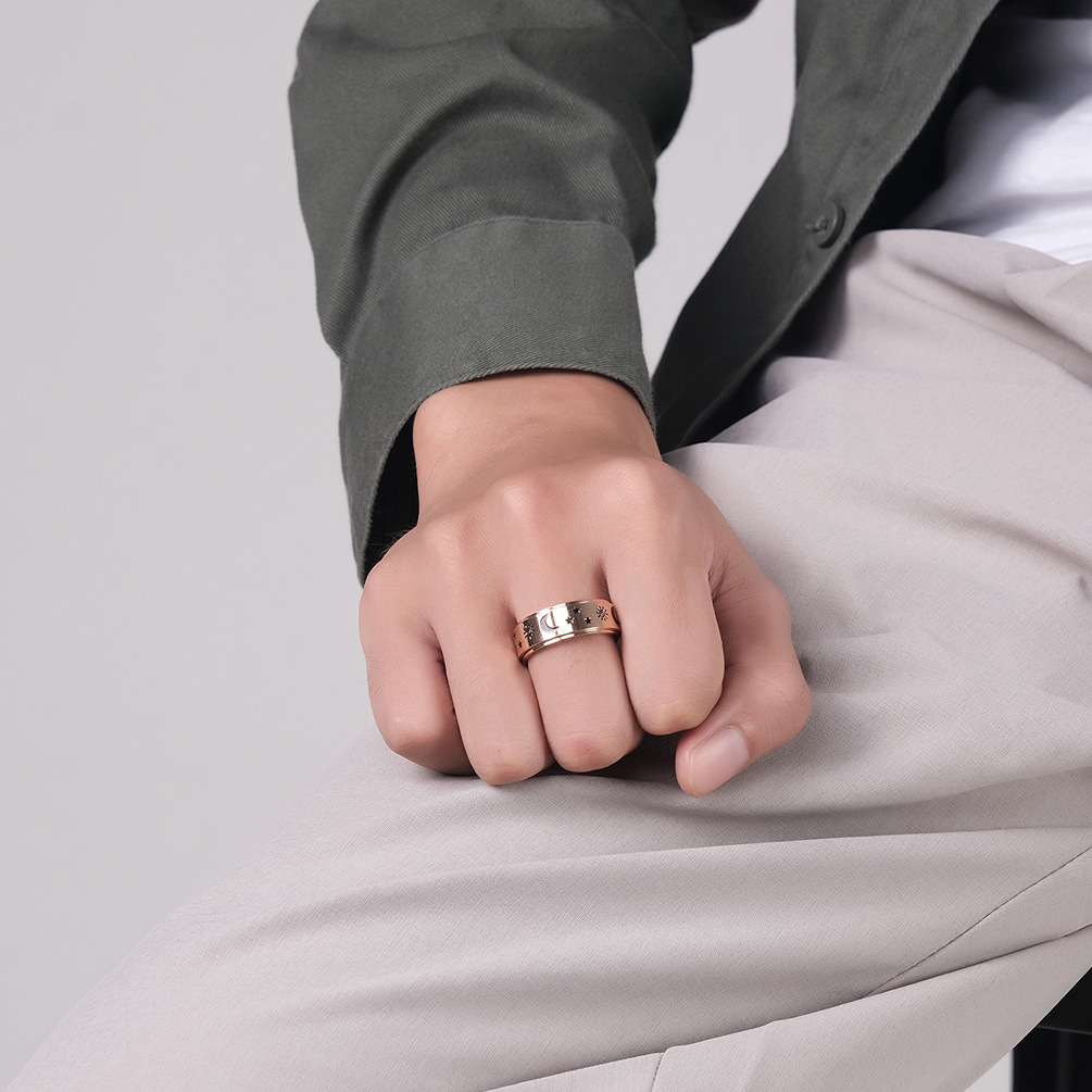 European And American Wind Star Moon Sun Stainless Steel Ring