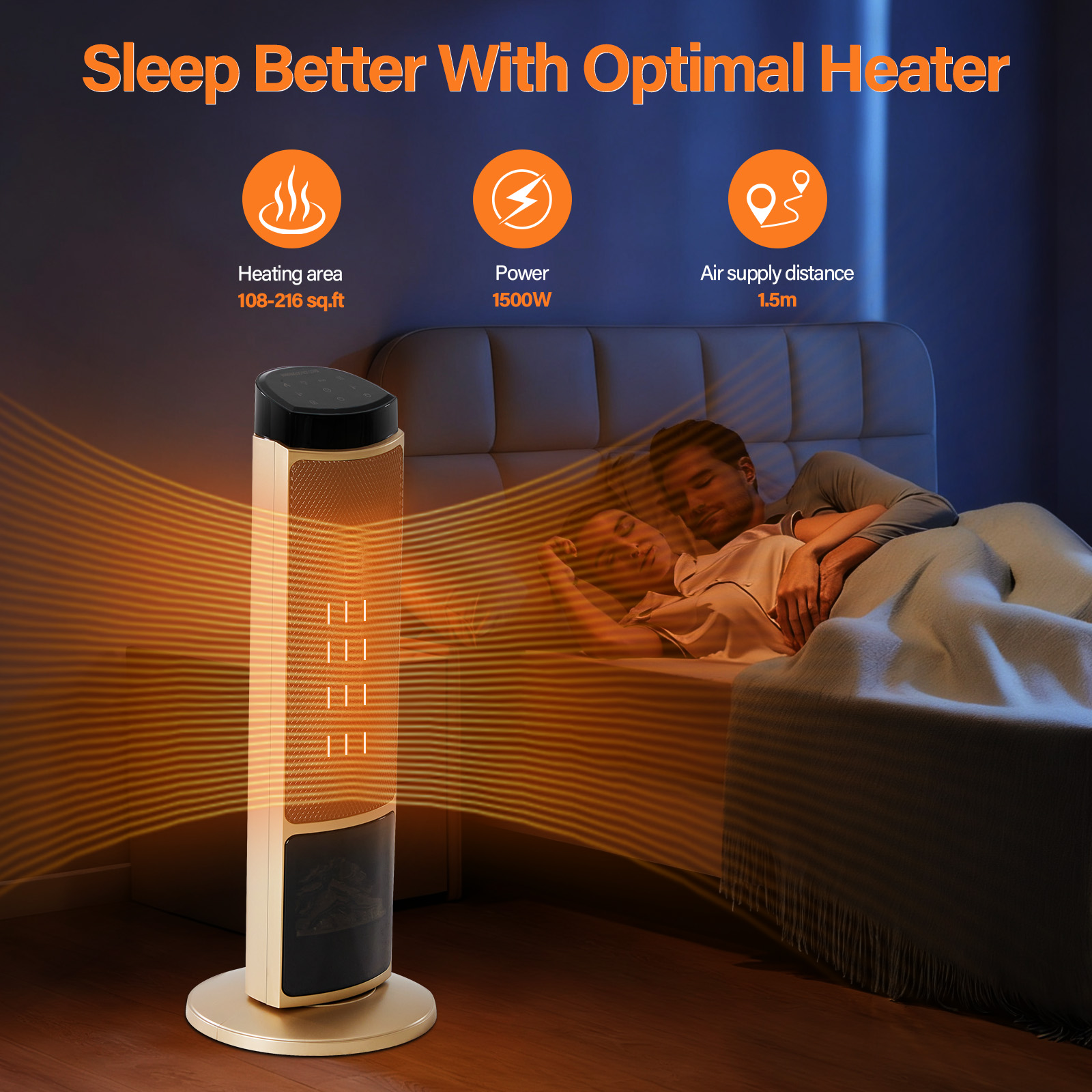 23inch Space Heaters For Indoor Use, Portable Heater With 7 Light Colors image 5