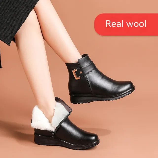 Winter Cotton Fleece lined Flat Bottom Non slip Warm Elderly Short Boots White - Shop at LoveMi