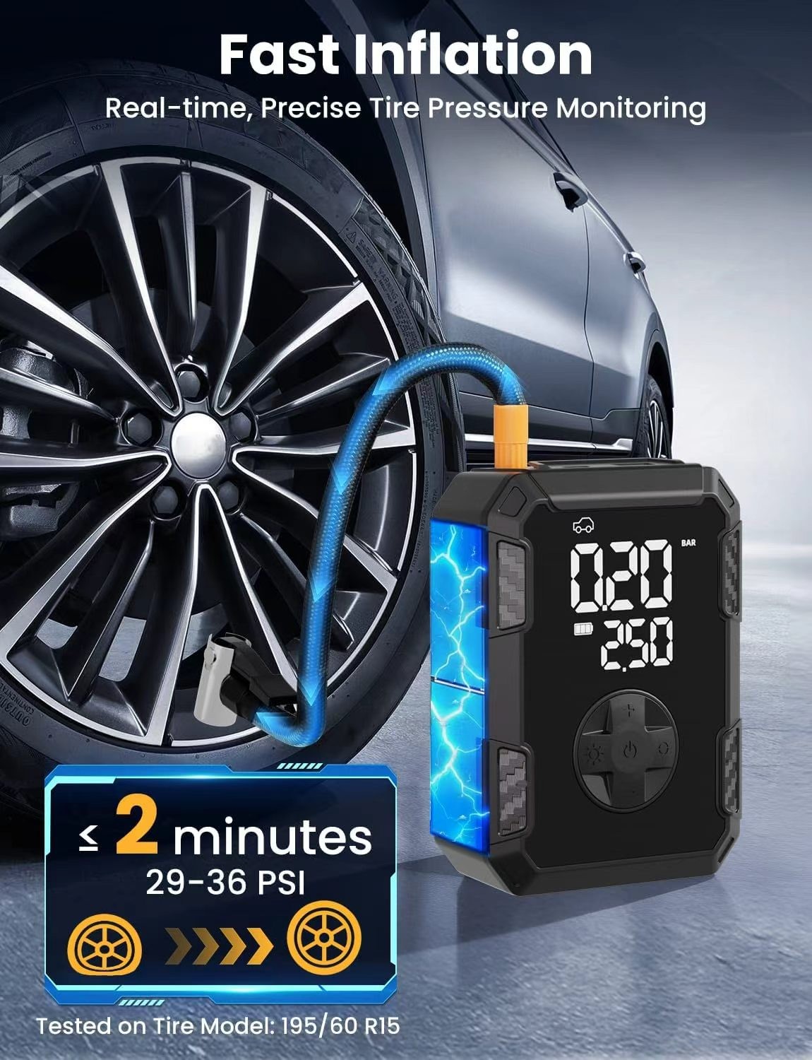 Car Tyre Inflator Cordless Digital USB Rechargeable Tire Air Compressor Pump — image 4
