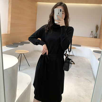 Winter Turtleneck Sweater French Style Wide Loose Base Skirt