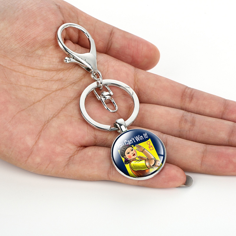 Squid game glass dome pendant keychain with clasp (7)