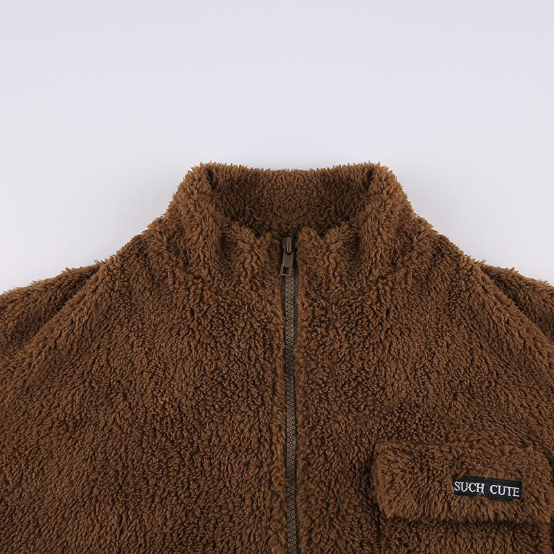 Double Sided Fleece Short Loose Fur Coat Outside