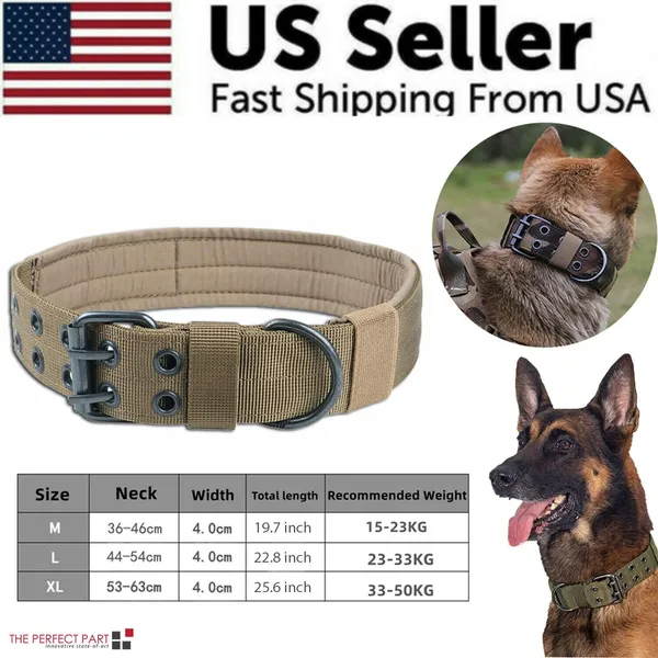 2 larges colliers tactiques robustes en nylon pour chien K9 militaires avec boucle en métal