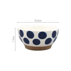 Japanese Nordic Stoneware Blue Raindrop Bowl - Dots - View 1