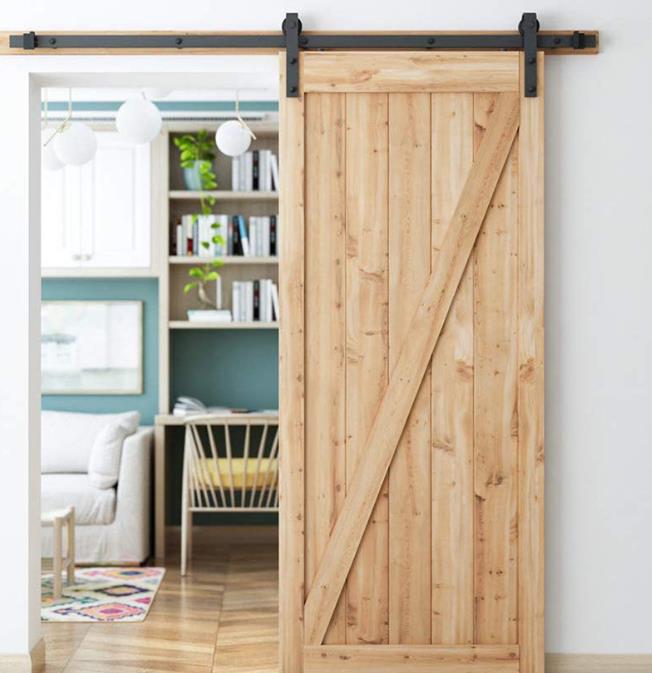 Side Mount Barn Door Hardware Sliding Track Kit, Heavy Duty Silent Roller Wheels, Complete Hardware Set For Single Double Wooden Barn Door, Multiple Length Options