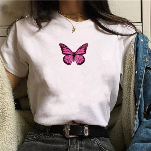 Title 4, Butterfly Letter Print Loose Casual Ladies Shor...