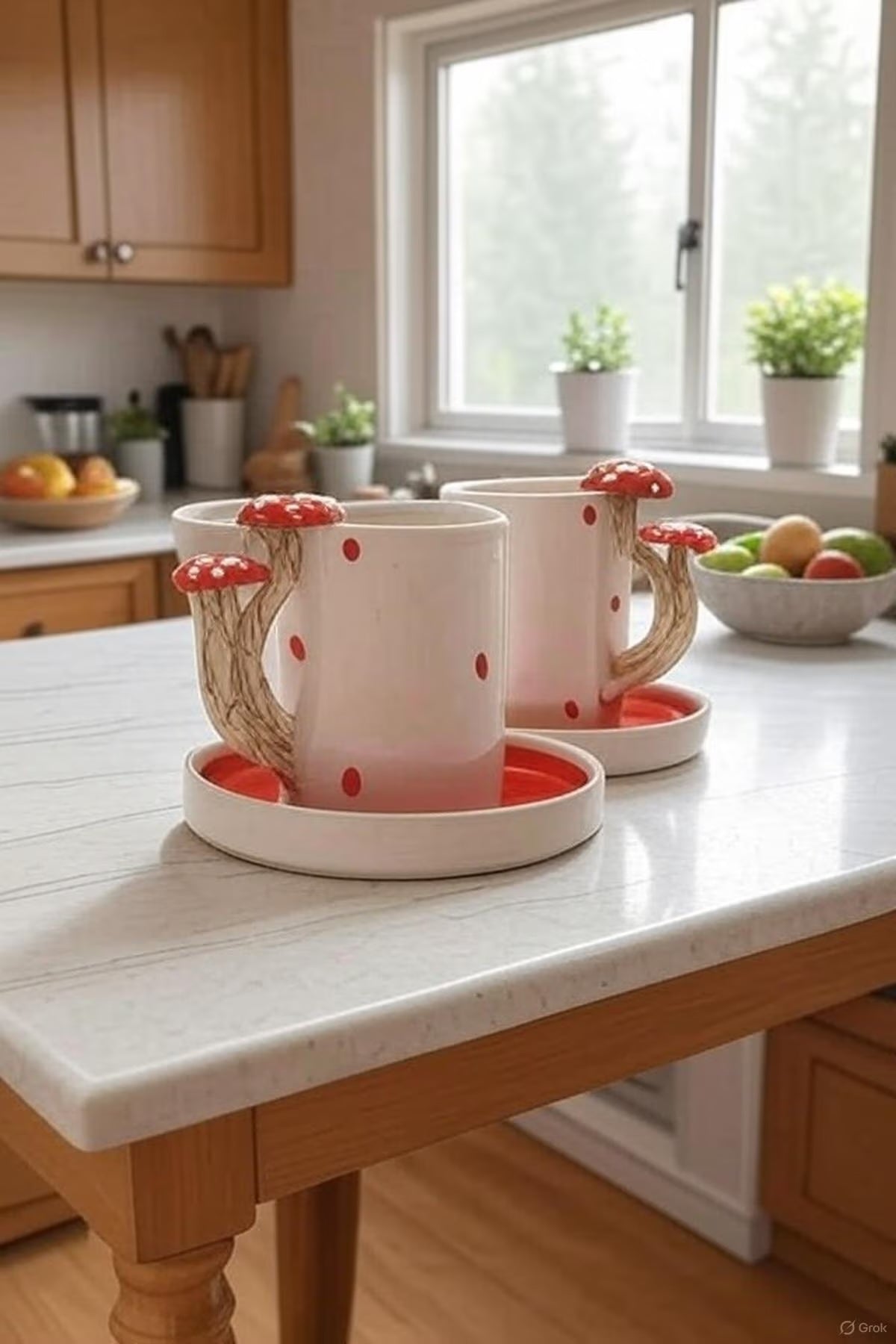 Handmade Ceramic Coffee Cup Set With Mushroom Handles For Cozy Mornings