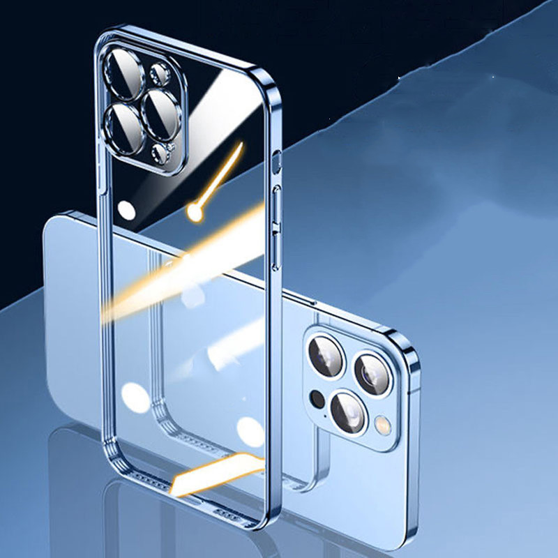 Coque intégrale de téléphone électroplaquée avec film pour objectif – doré – iPhone 13