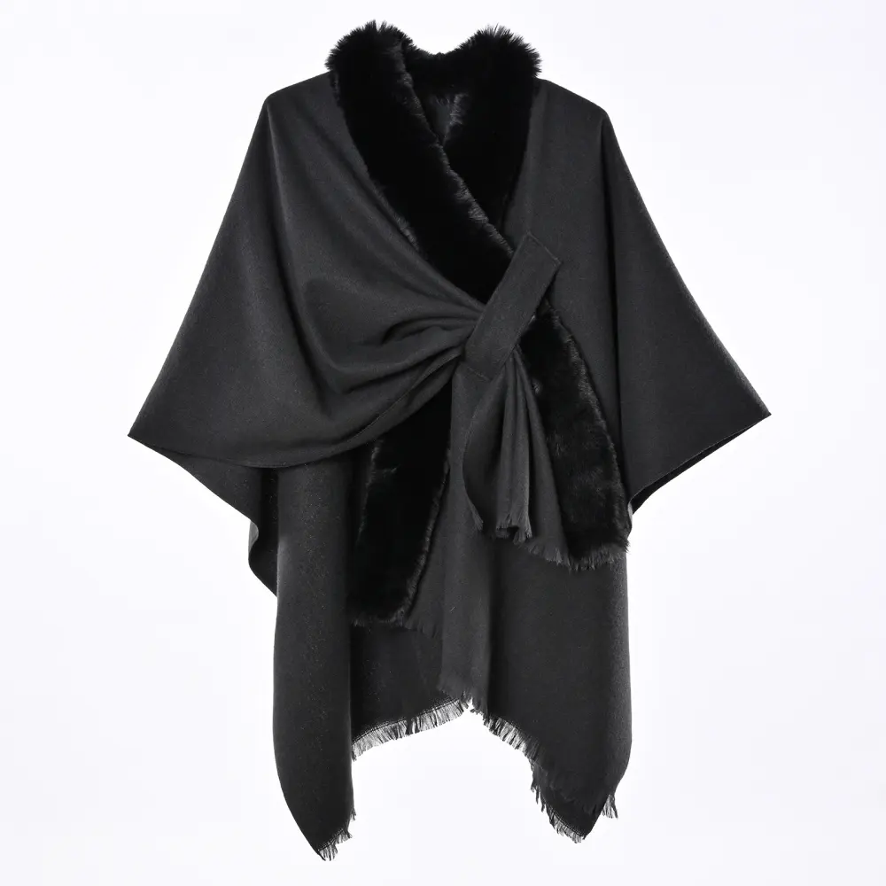 Women's Autumn Winter Thick Warm Cold-Proof Fur-Collar Fringe Tie