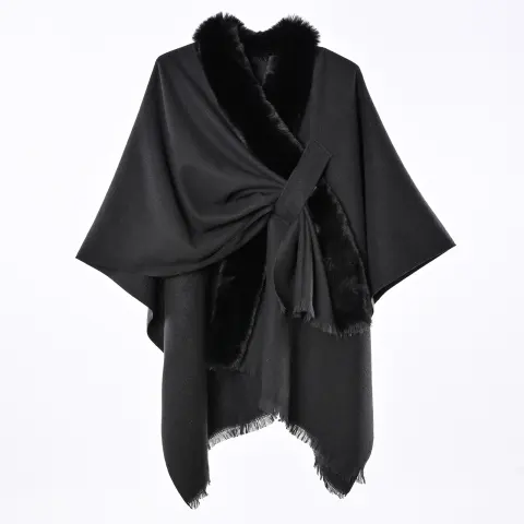 Women's Autumn Winter Thick Warm Cold-Proof Fur-Collar Fringe Tie