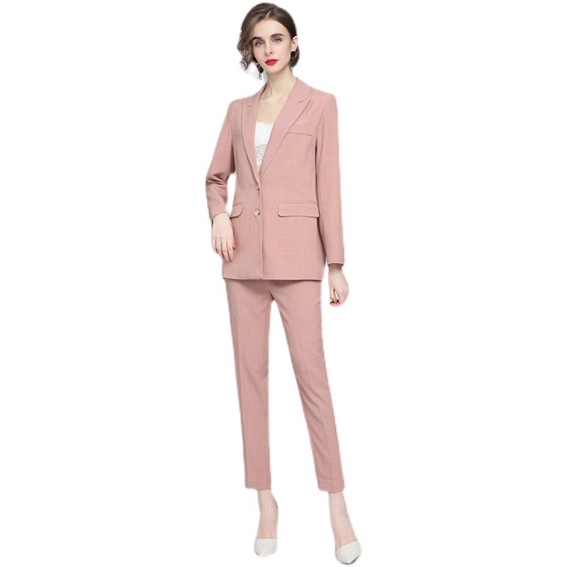 Commuter Two-piece  Thin Pencil Trousers Solid Color Suit
