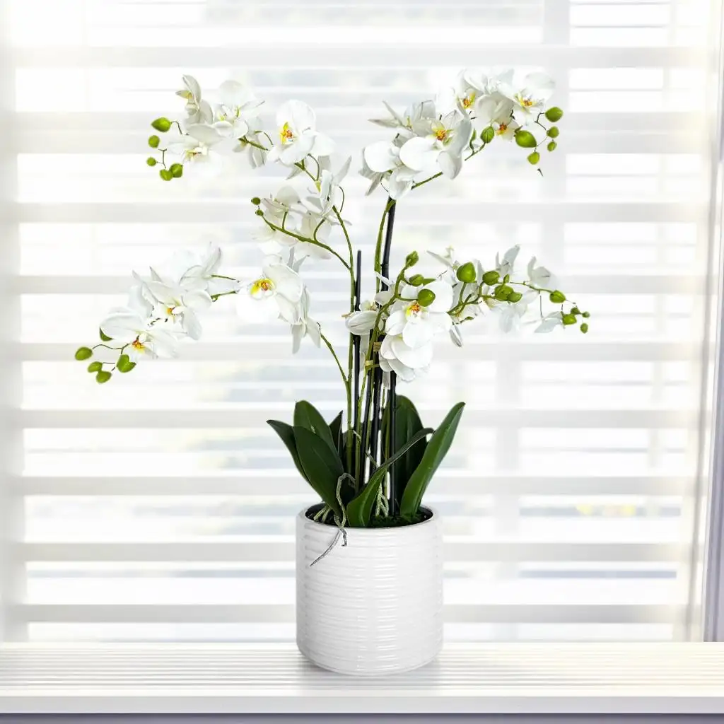 Artificial Orchid Arrangement In Ceramic Pot Home