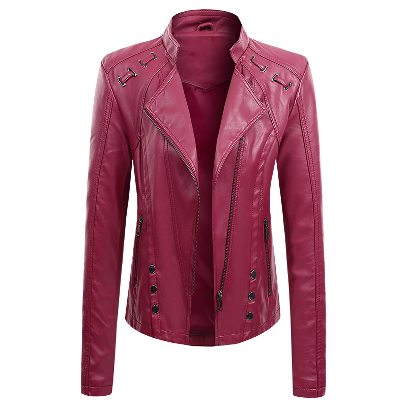 New Spring And Autumn New Leather PU Leather Jacket Women's Short Red - Shop at LoveMi