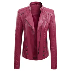 New Spring And Autumn New Leather PU Leather Jacket Women's Short - Red - View 1