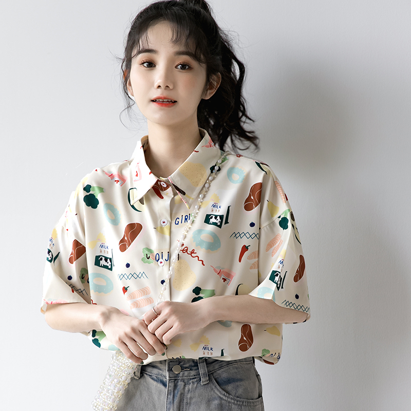 Title 6, Retro Print Girl Short Sleeve Shirt Loose All-m...