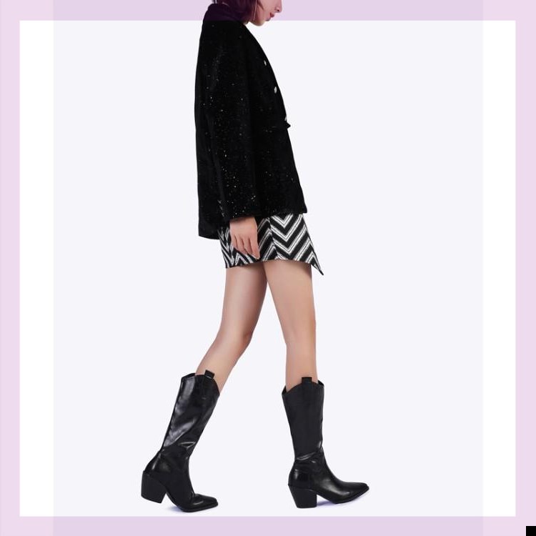 Title 2, Pointed toe thick heel high boots