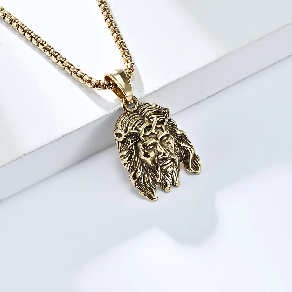 Retro Old Head Portrait Titanium Steel Necklace Literature And Art