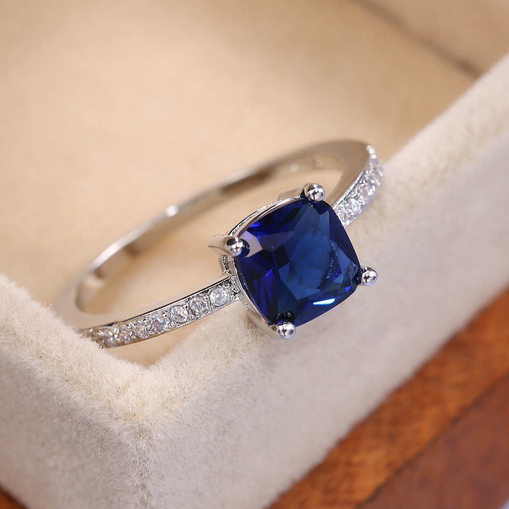 Micro Inlaid Zircon Square Diamond Ring Female European And American Simple