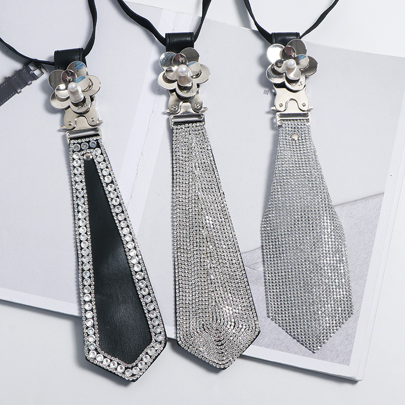 Women's Preppy Style All-match Professional Casual Decoration Tie Black Leather