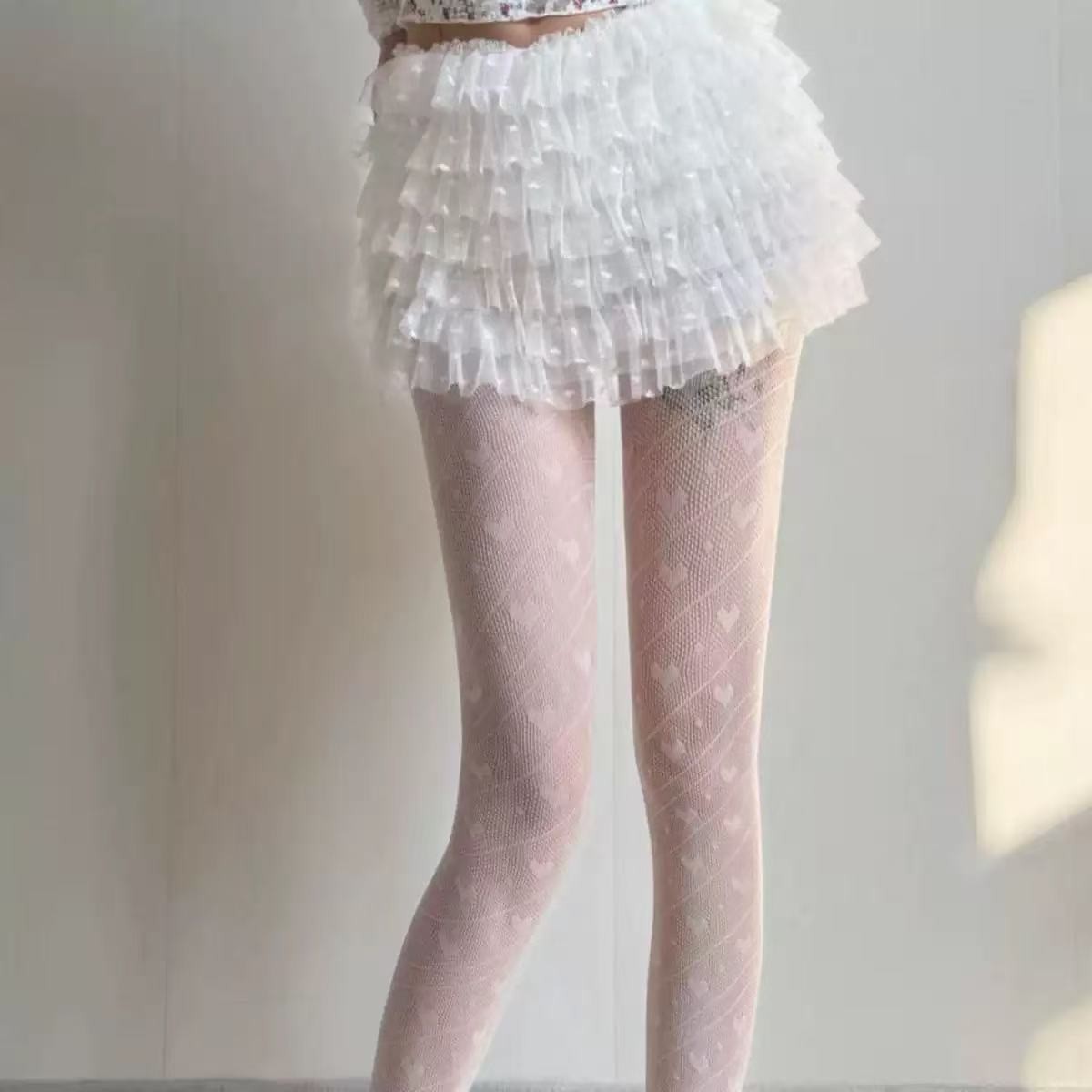 Sexy Mesh Stockings With Hollowed Out Ultra-thin Heart-shaped Printed Pantyhose