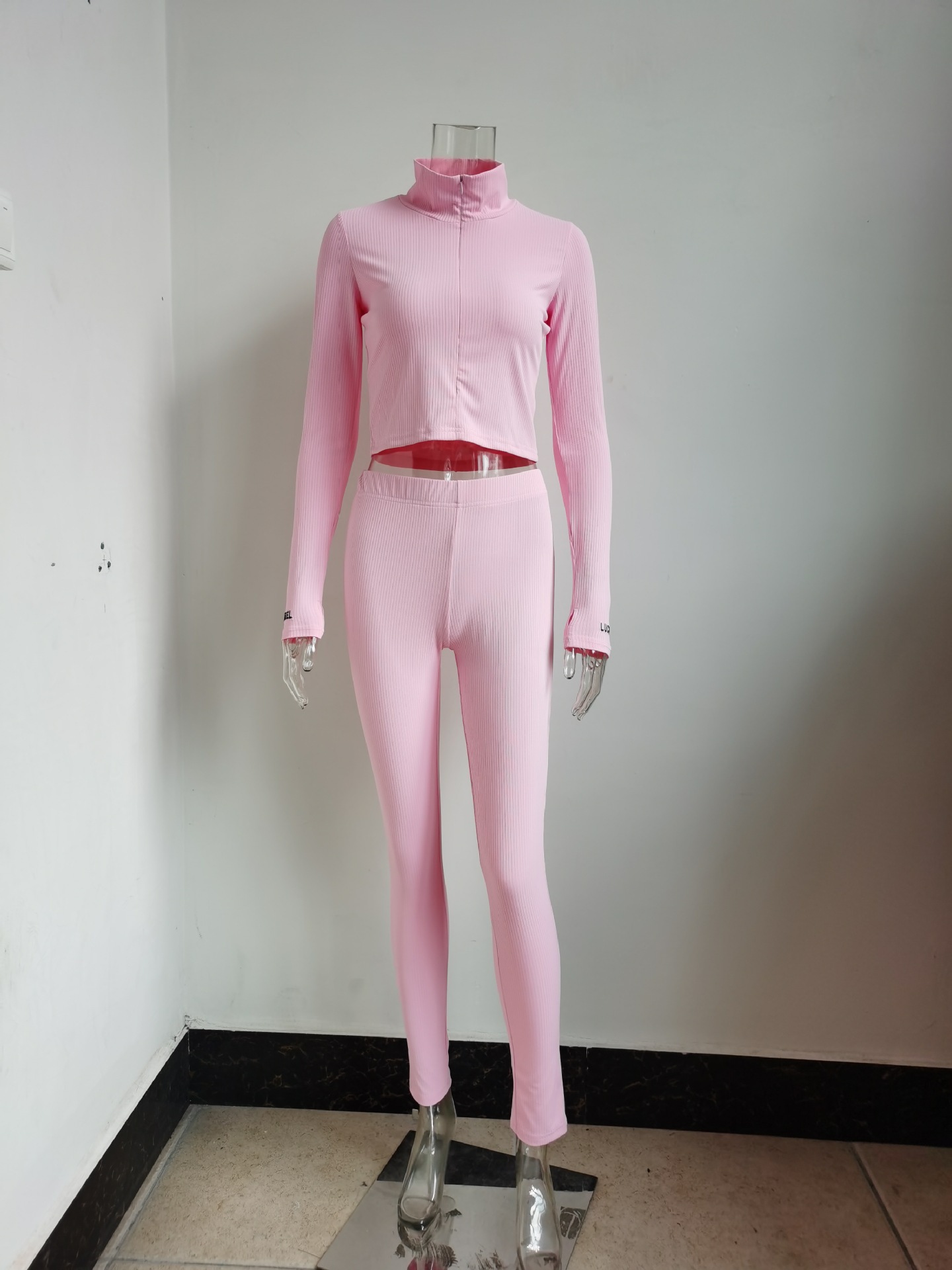 Thread Embroidered Letter Zip Sports Two-Piece Set