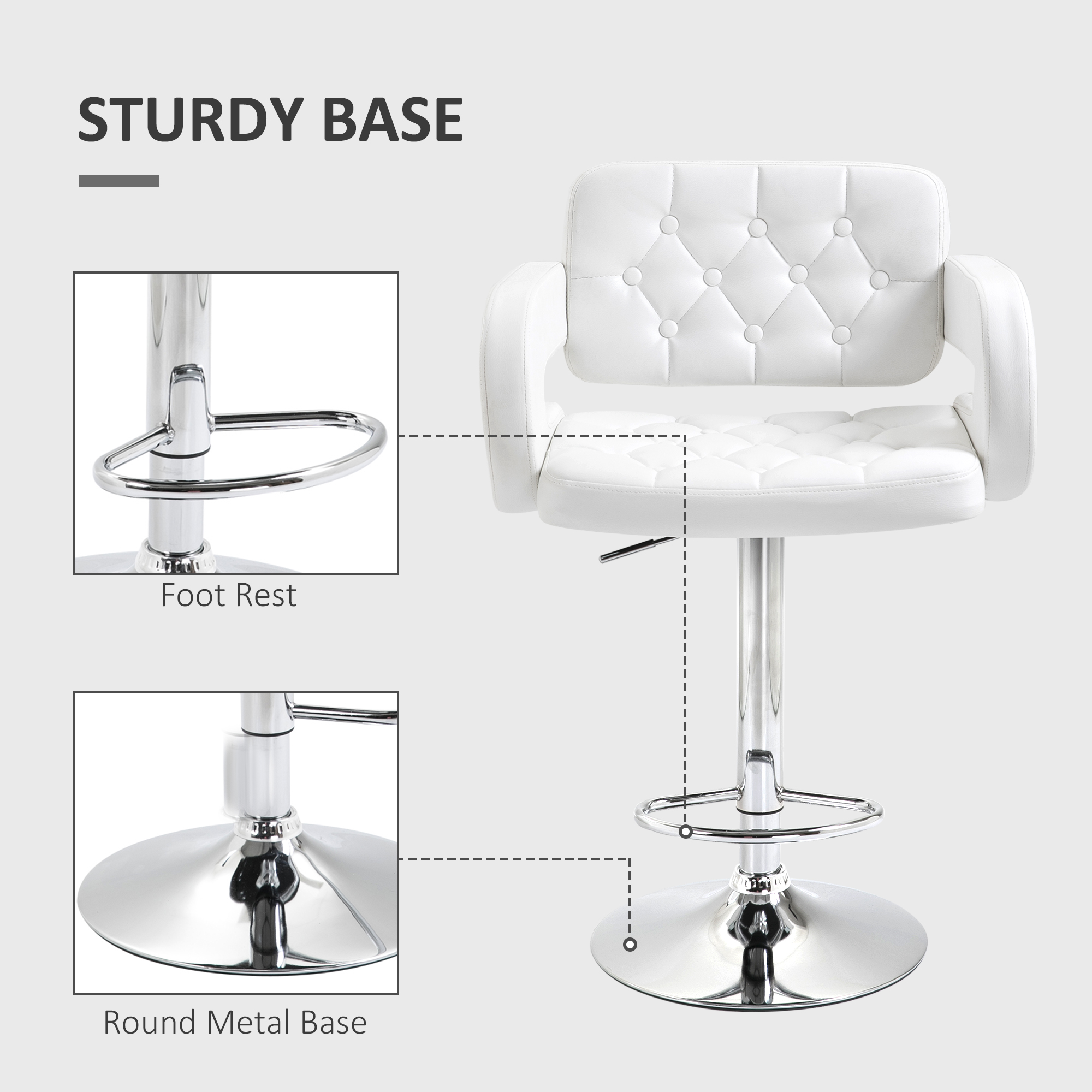 PU Leather Cushioned Rotating Bar Stool, Adjustable Height, With Backrest