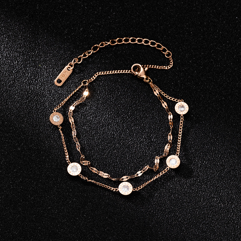 Double Titanium Steel Roman Diamond Rose Gold Bracelet