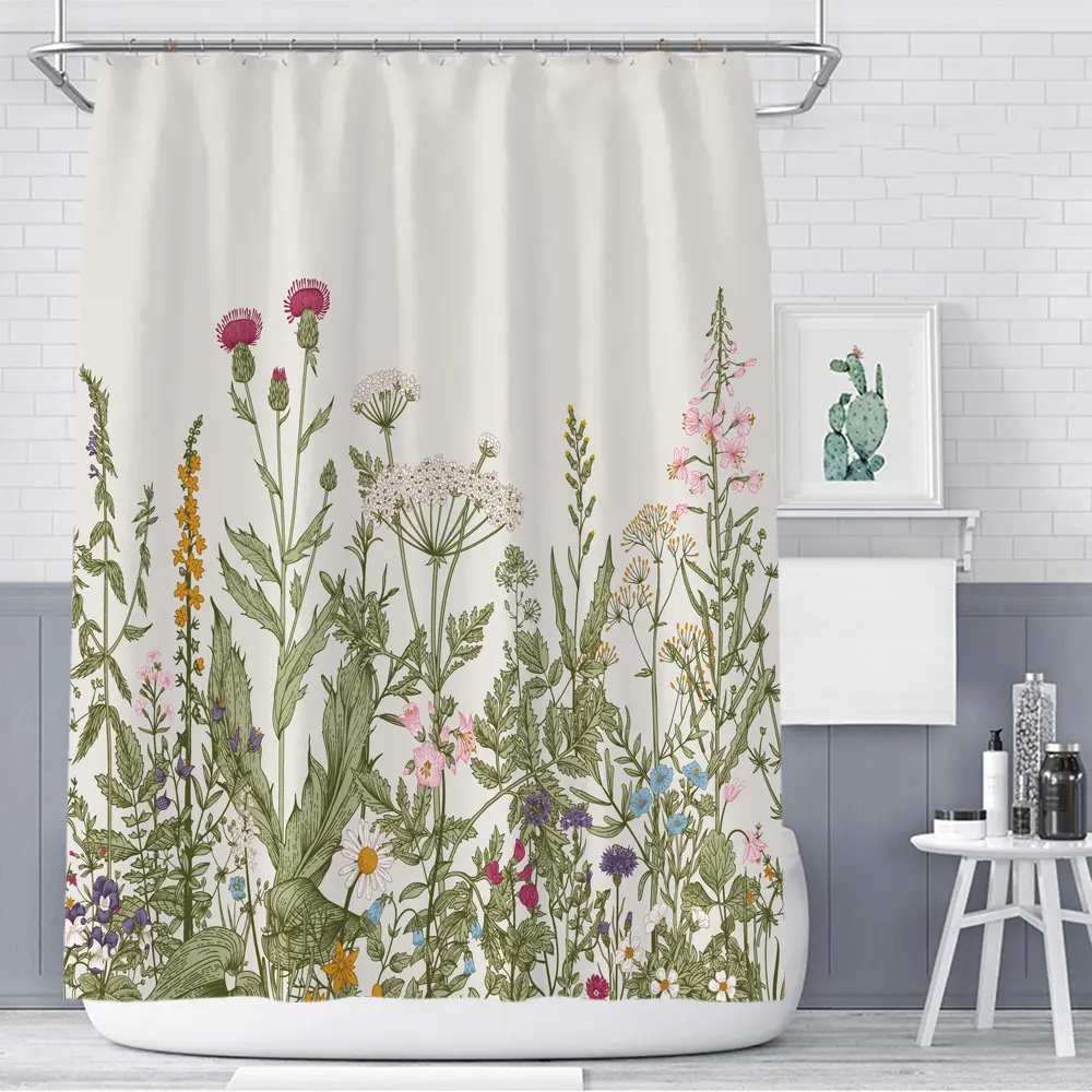 Color Floral Plant Shower Curtain Bathroom Polyester