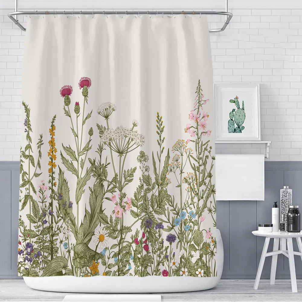 Color Floral Plant Shower Curtain Bathroom Polyester