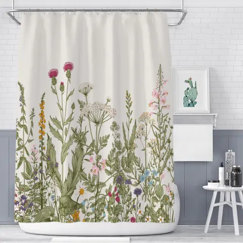Color Floral Plant Shower Curtain Bathroom Polyester