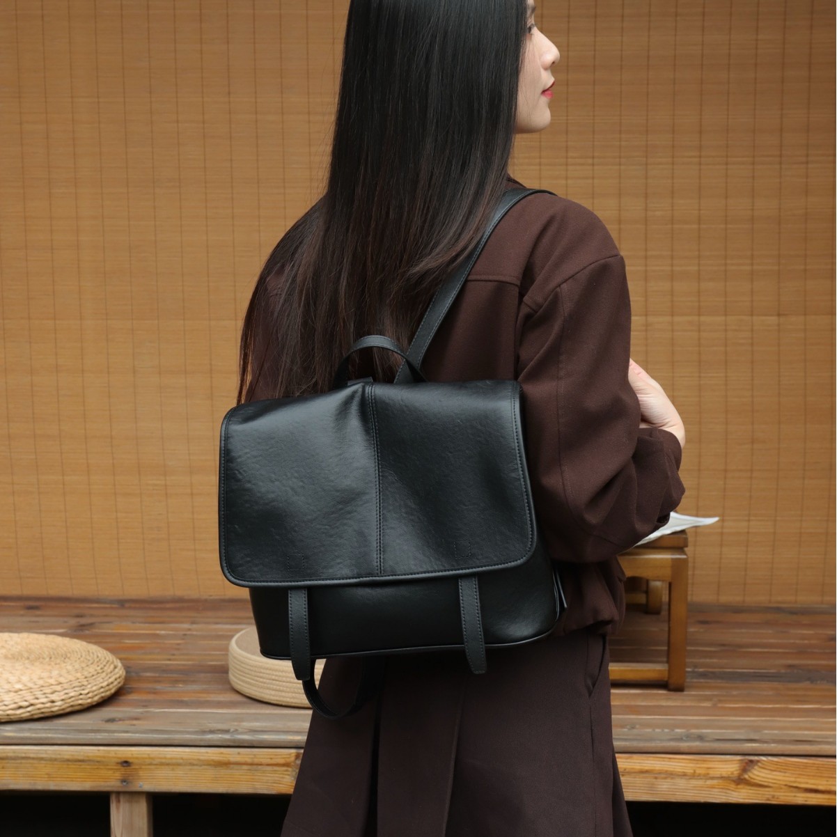 Sac à dos transfrontalier en cuir tanné végétal de qualité supérieure pour femme – Image 2