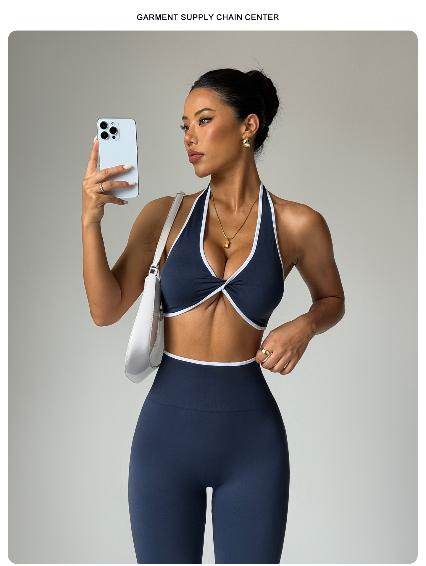 Seamless Color Block Yoga Outfit Set, Including Sports Bra And Long Pants For Fitness 5
