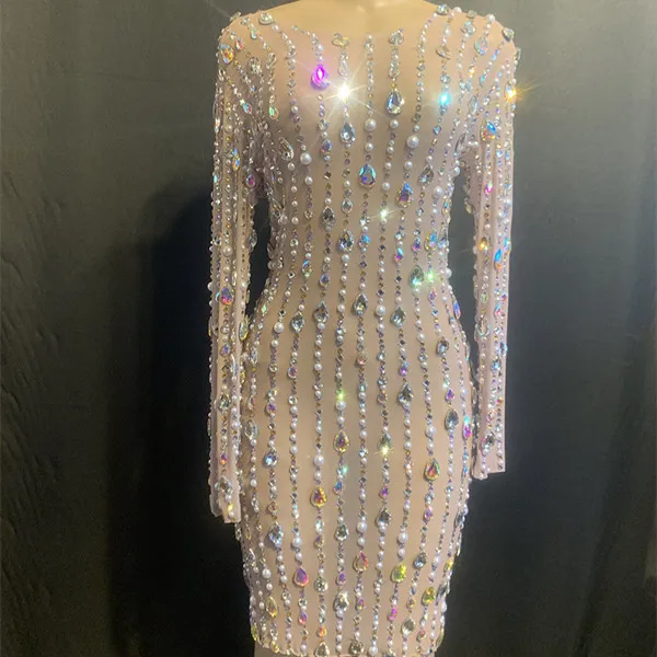 Women's Rhinestone Birthday Short Party Dress - Creamywhite