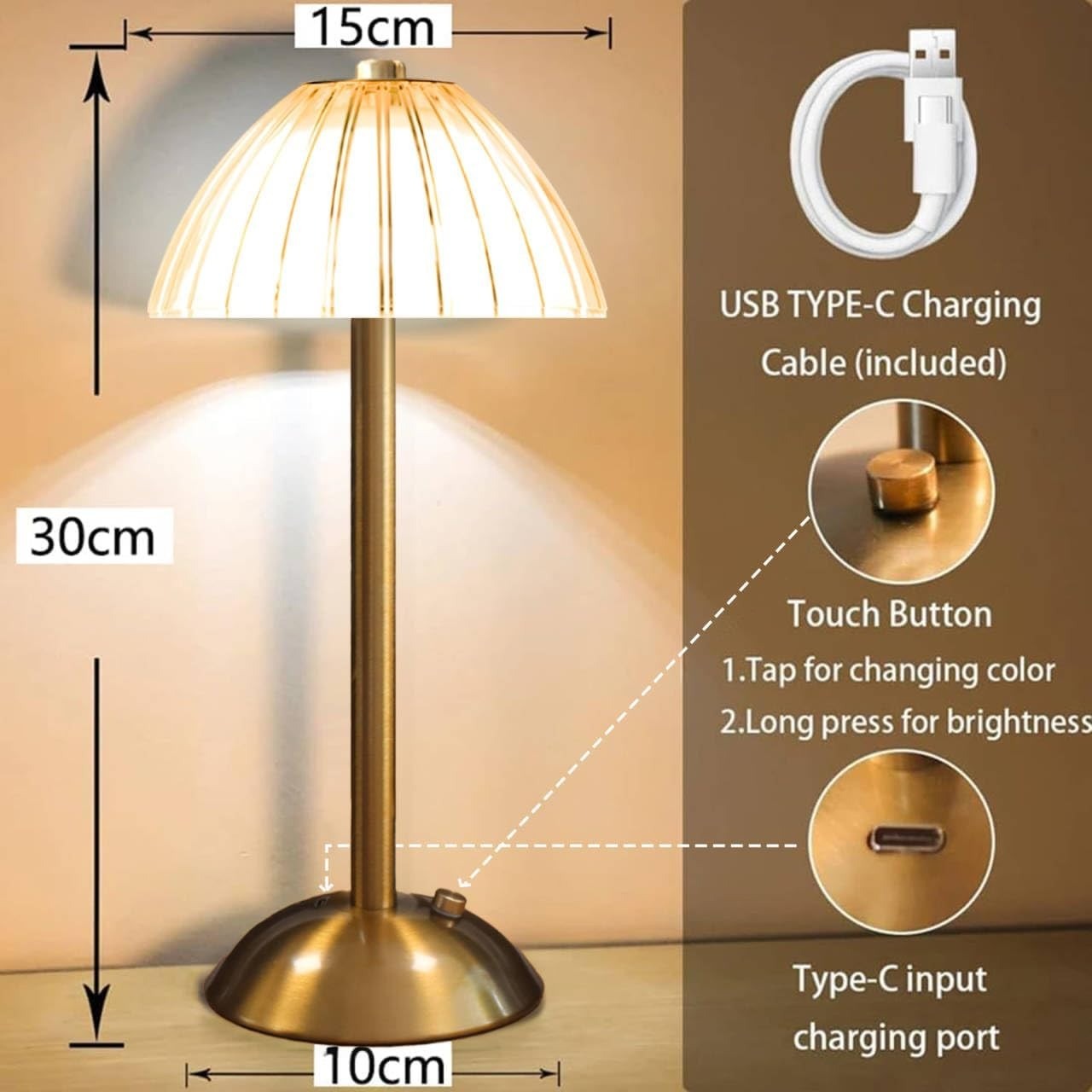 LED Lamp Modern Table Lamp Dimmable Cordless Night Decor Light USB Rechargeable