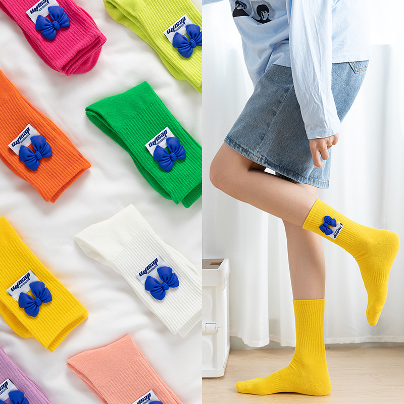 Women's Candy Color Striped Pure Cotton Socks