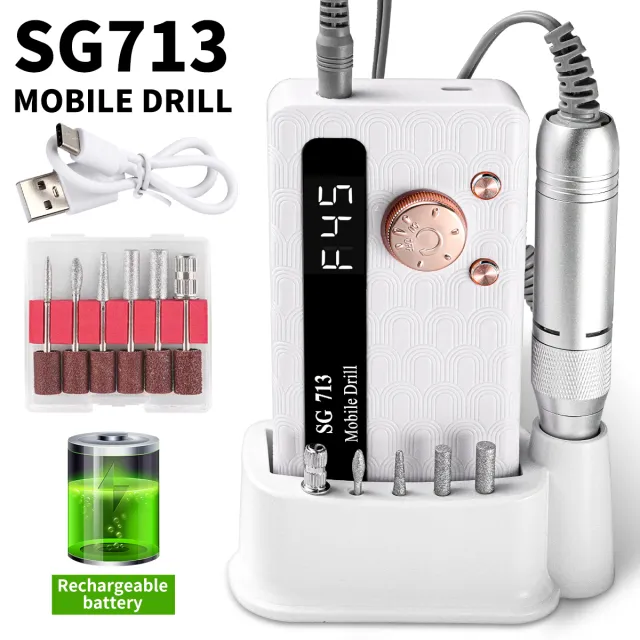 Electric Nail Drill 45000RPM Portable Nail Drill Rechargeable Nail E File Kit With 6 Bits & Base LED Screen Ultra Silent, Rechargeable Nail Drill... White - Shop at LoveMi