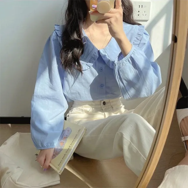 Top Design Sense Small Milk Sweet Shirt Blue - Shop at LoveMi