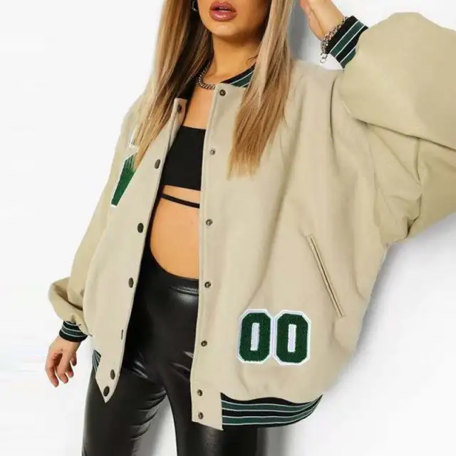 Fashion Letter Embroidery Hip hop Fleece Leather Jacket Khaki - Shop at LoveMi