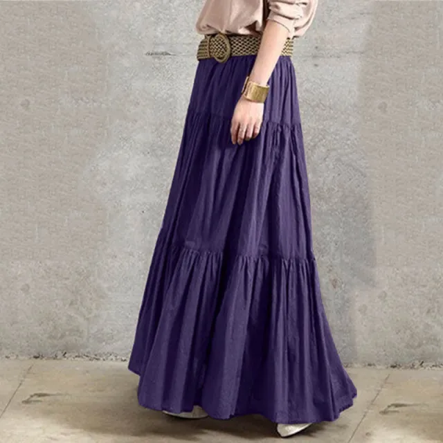 Solid Color Pleated Loose Fitted Long Skirt Purple - Shop at LoveMi