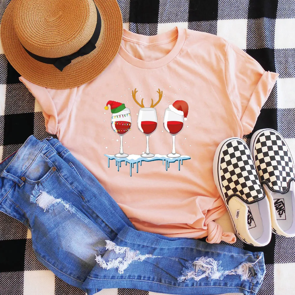 Fashion Casual Women's Printed T-shirt Short Sleeves - Flesh Pink