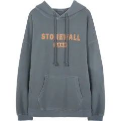 Women's American Retro Grey Blue Hooded Letter Sweatshirt - Green - View 1