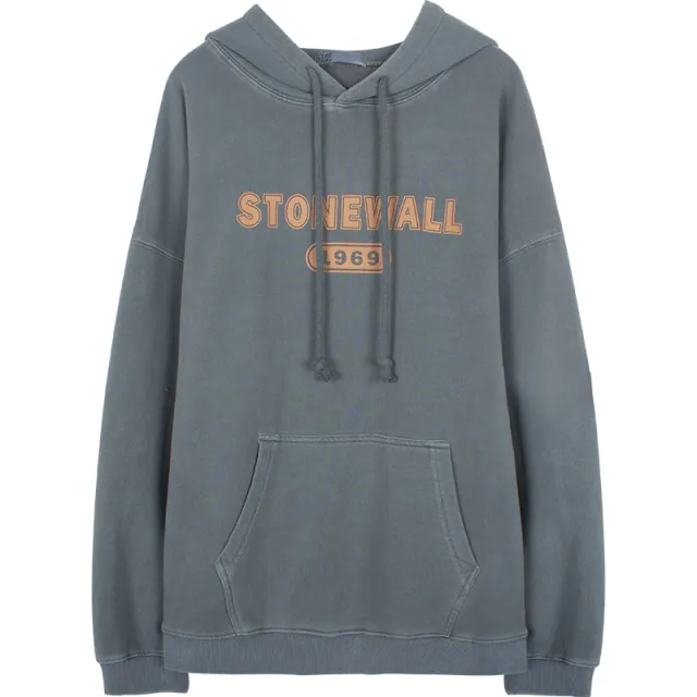 Women's American Retro Grey Blue Hooded Letter Sweatshirt Green - Shop at LoveMi