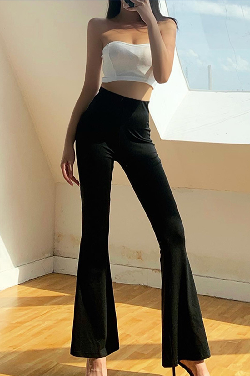 European And American Black Casual Fashion All-match High Waist Slim Sexy Hip Flared Pants