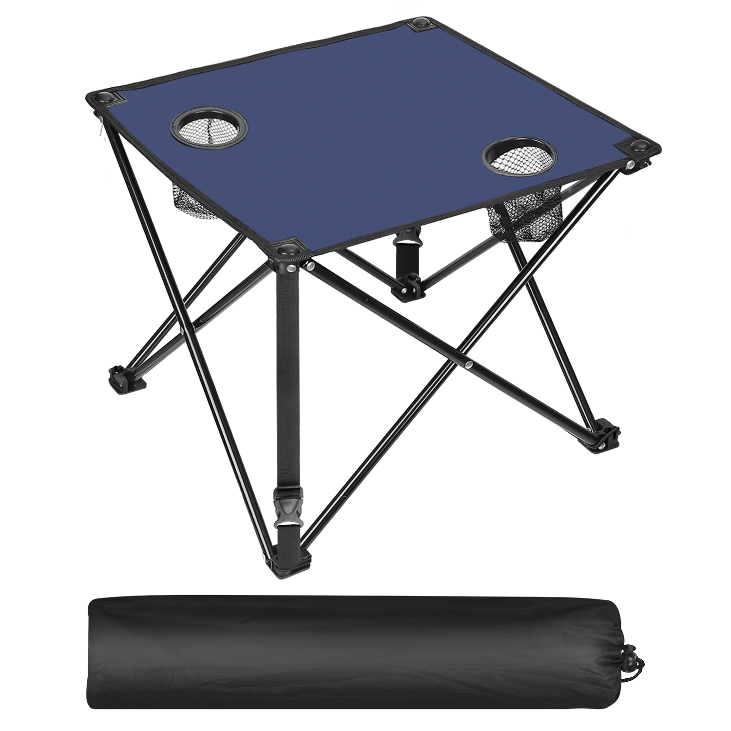 1Pc 2Pc Options Foldable Camping Table Portable Picnic Table Lightweight Travel Desk With 2 Cup Holders Carrying Bag Color Options Black Orange Green Red Blue Navy Blue image 29