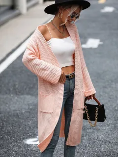 New Women's Solid Color Knitwear Women's Coat Sweater - Pink - View 1